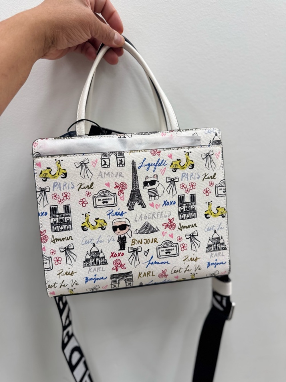 Karl Lagerfeld White Multicolor Paris Print Crossbody Top-Handle Bag